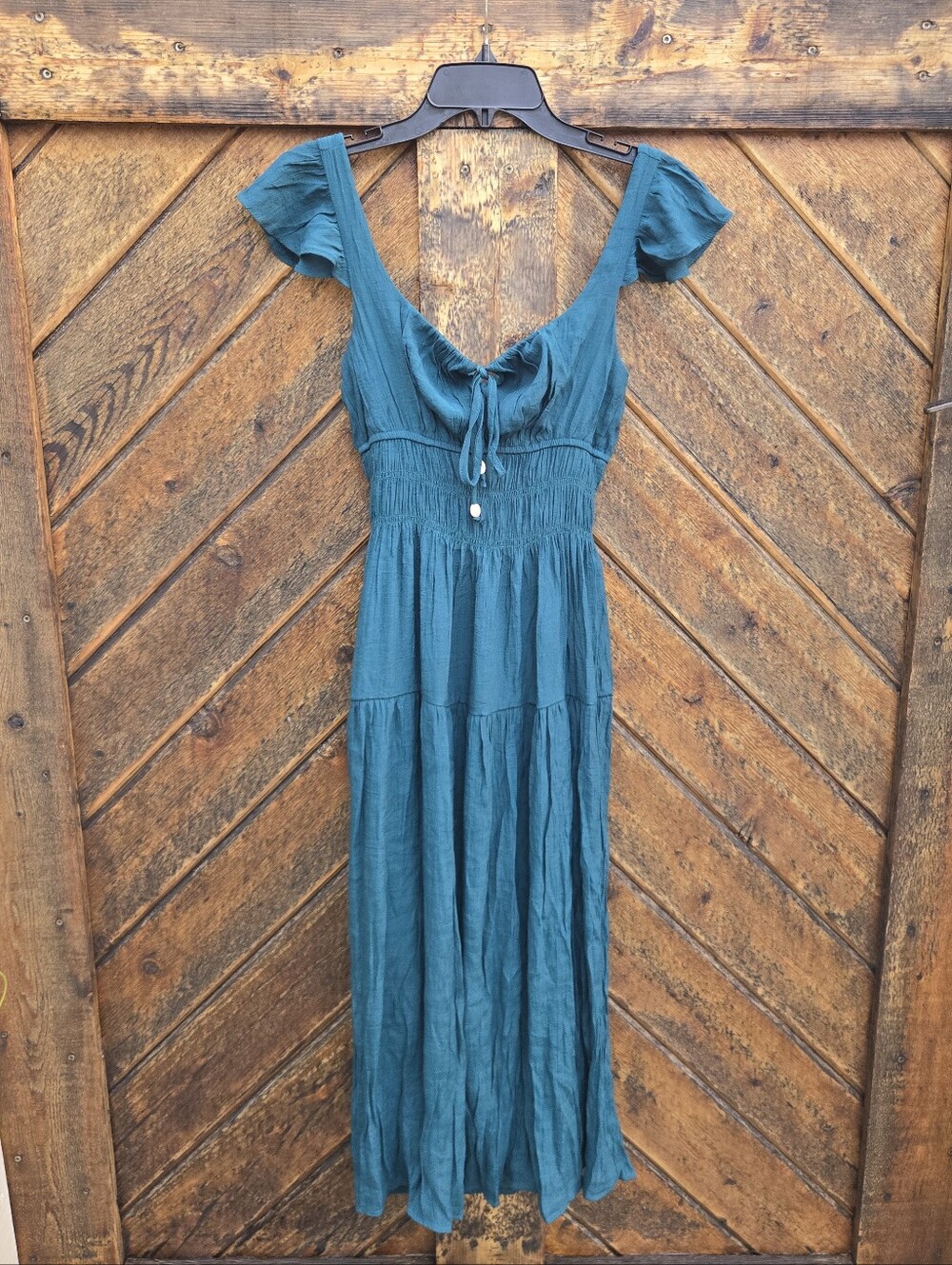As U Wish Teal Peasant Maxi Dress
